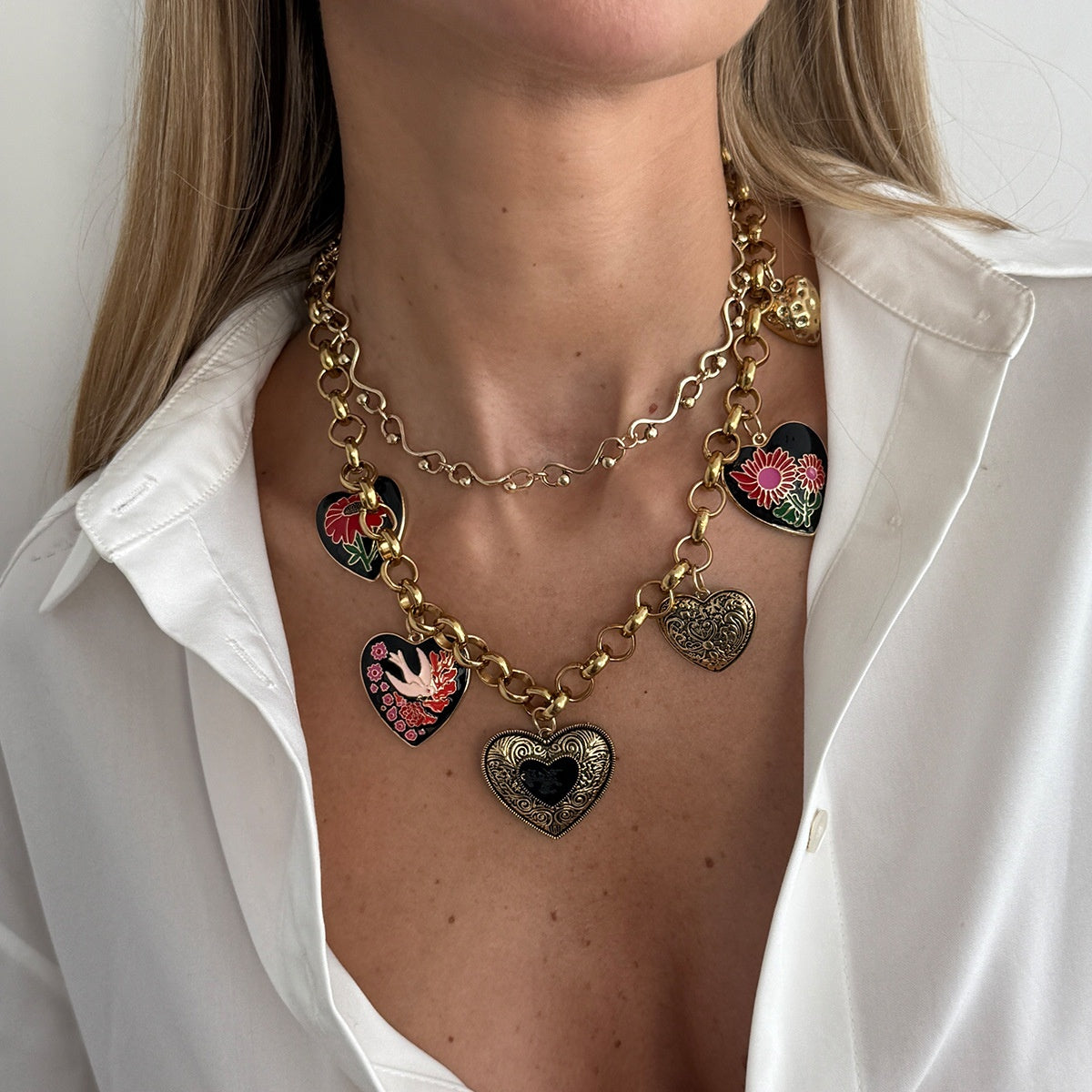 Personalized Enamel Heart Pendant Necklace & Ring Set