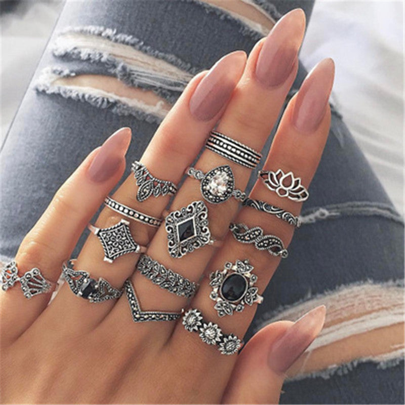 Sunflower Charm Ring Set