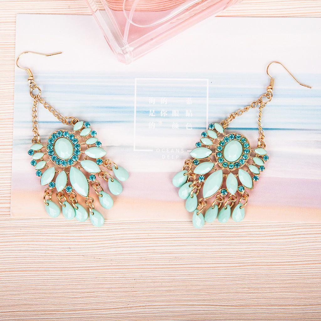 Blue Tassel Acrylic Earrings