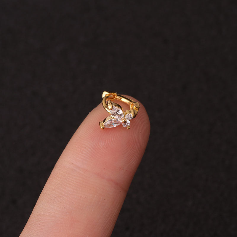 Chic Ear Bone Piercing with Micro-Inlaid Sparkle