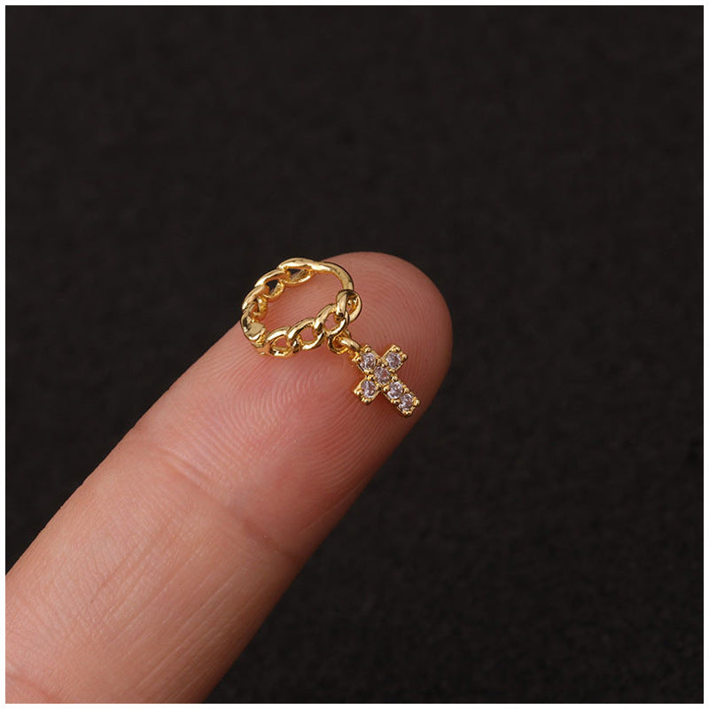 Chic Ear Bone Piercing with Micro-Inlaid Sparkle