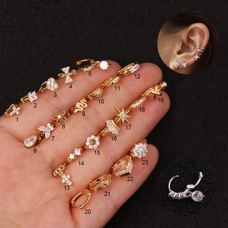 Chic Ear Bone Piercing with Micro-Inlaid Sparkle