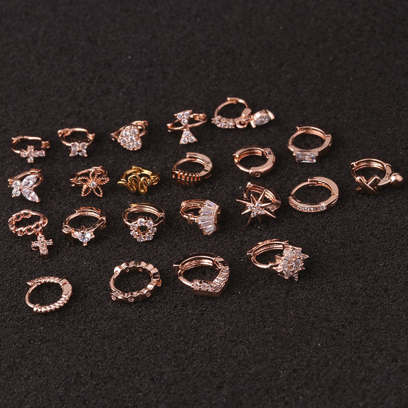Chic Ear Bone Piercing with Micro-Inlaid Sparkle