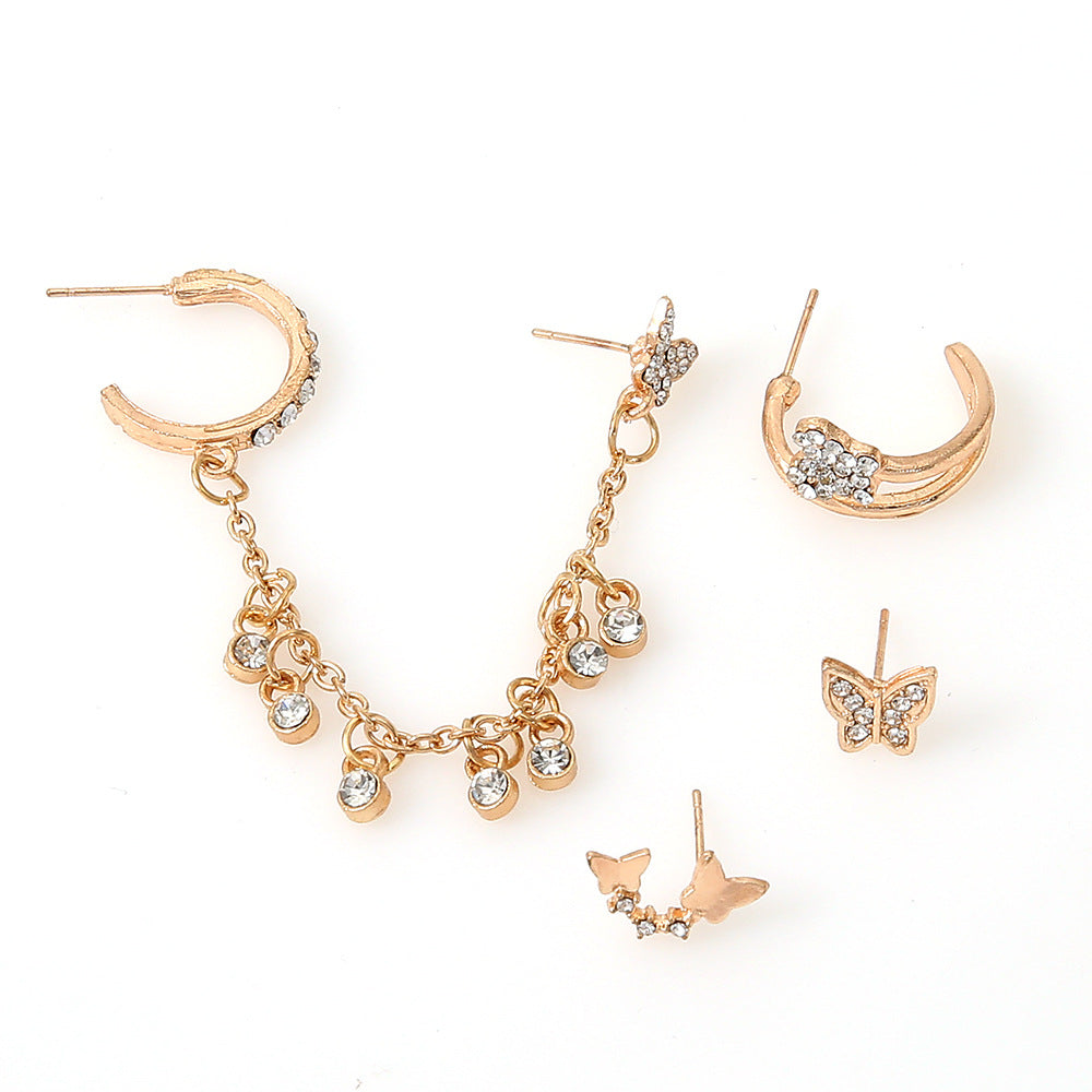 Moon & Star Butterfly Studs Earring Set