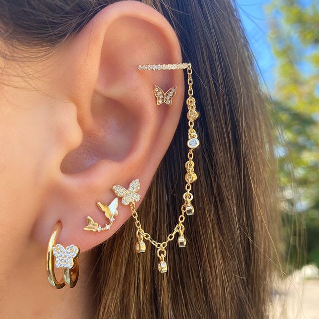 Moon & Star Butterfly Studs Earring Set