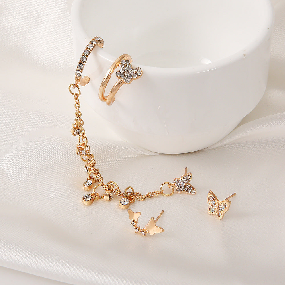 Moon & Star Butterfly Studs Earring Set