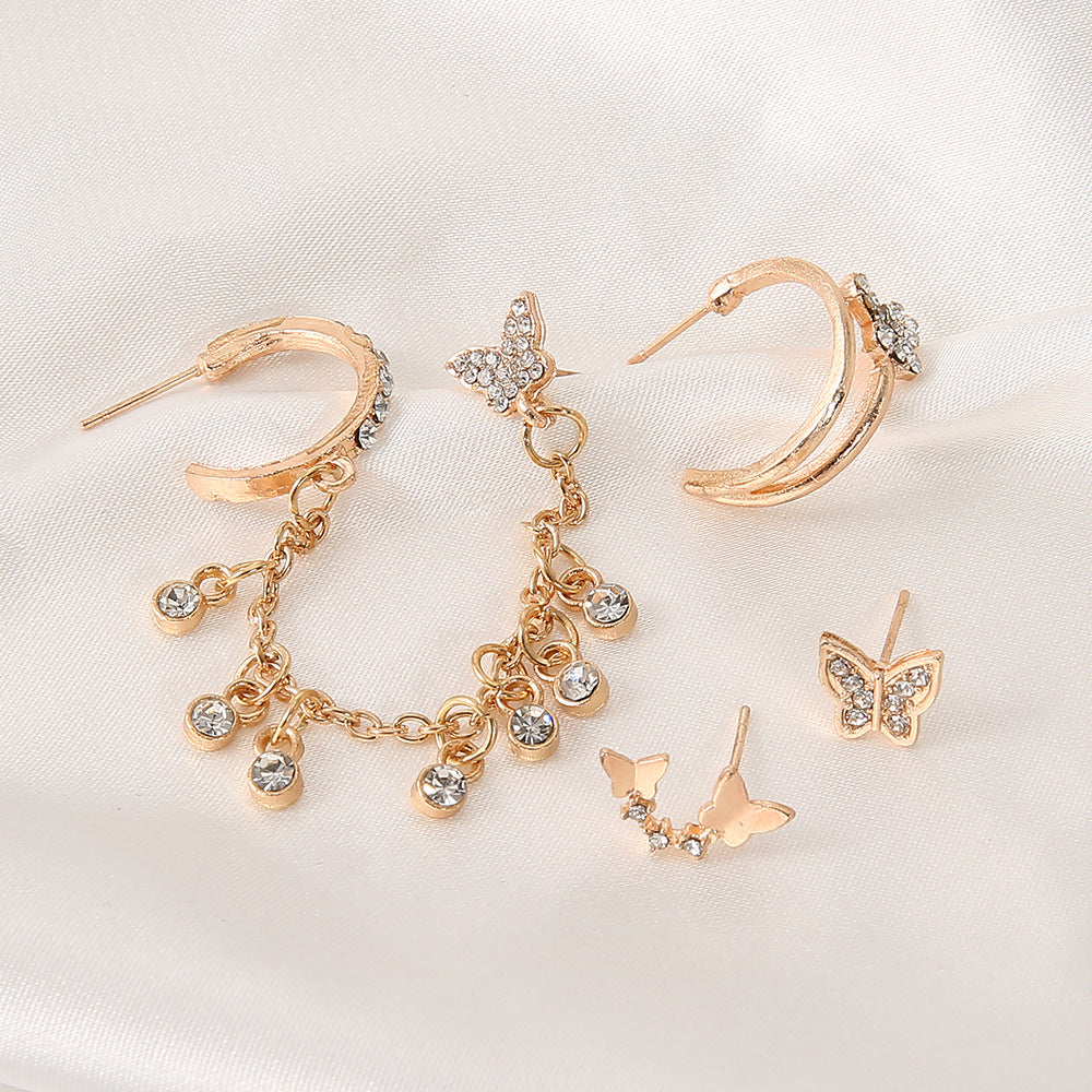 Moon & Star Butterfly Studs Earring Set