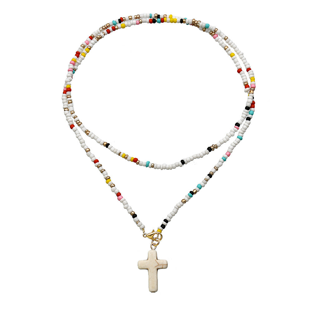 Double Layered Glass Bead Shell Necklace