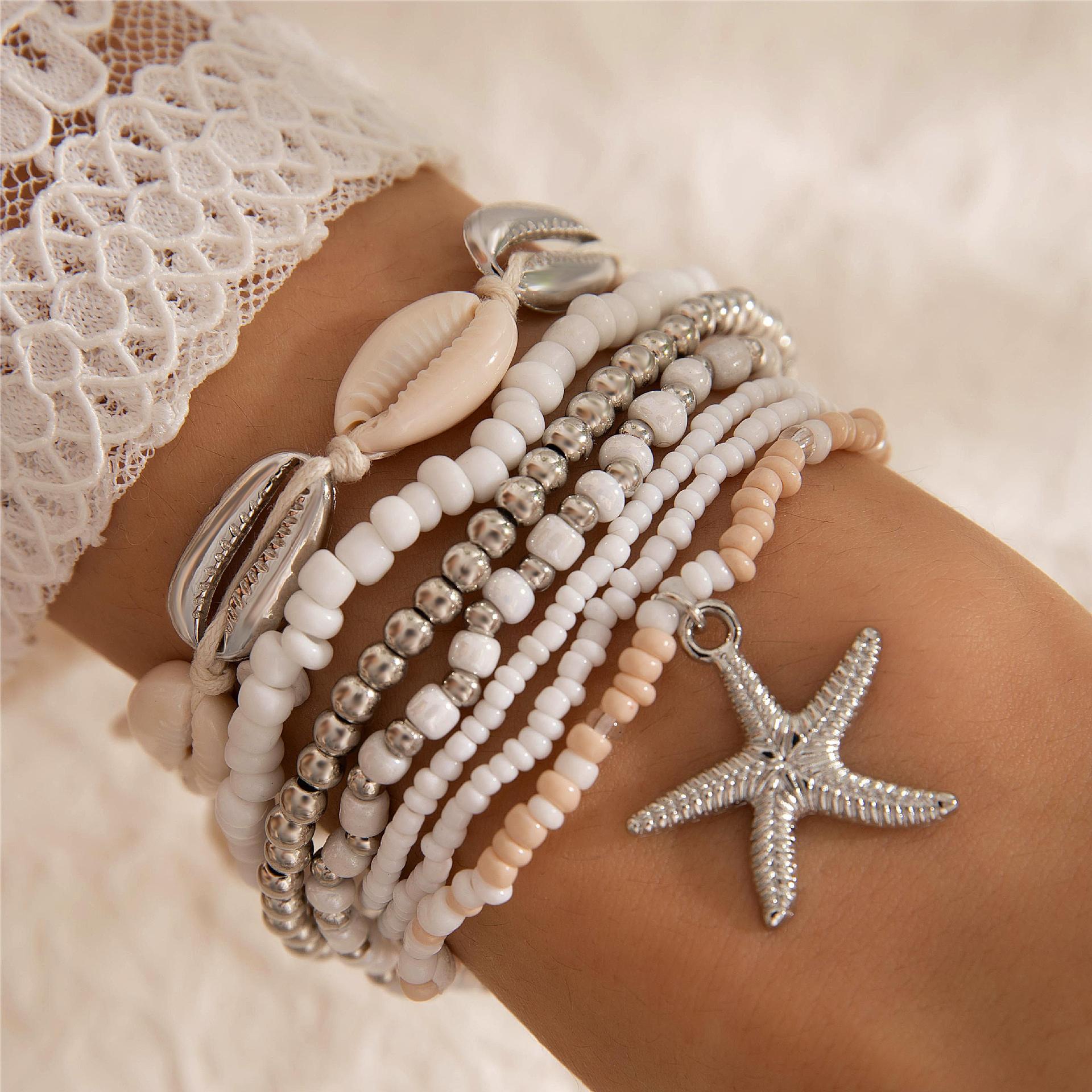 Beachy Shell Bead Bracelet Set