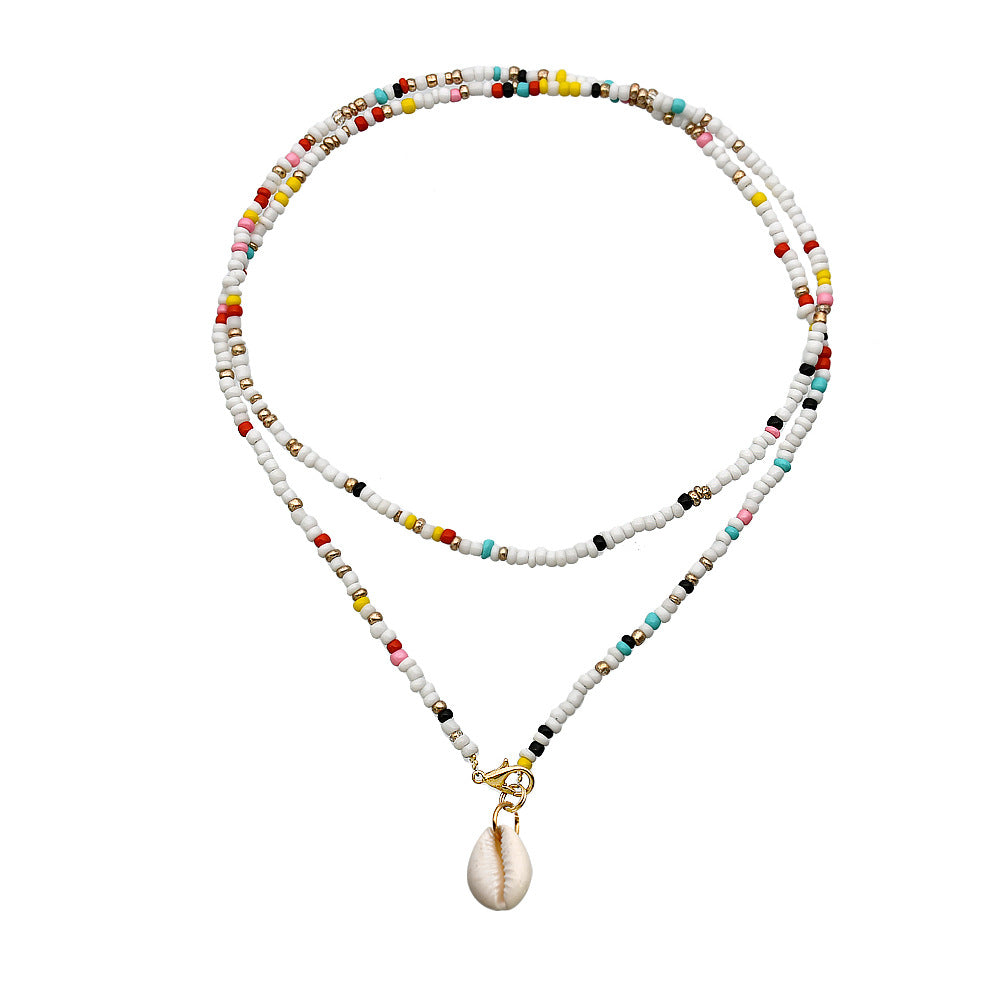 Double Layered Glass Bead Shell Necklace