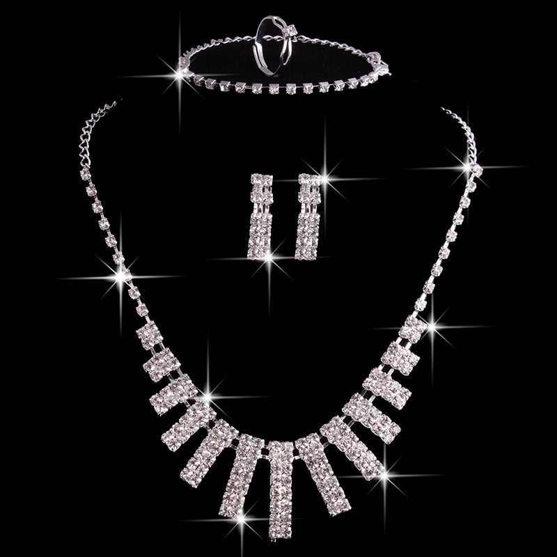 Rhinestone Jewelry Set: Necklace, Earrings, Ring, Bracelet