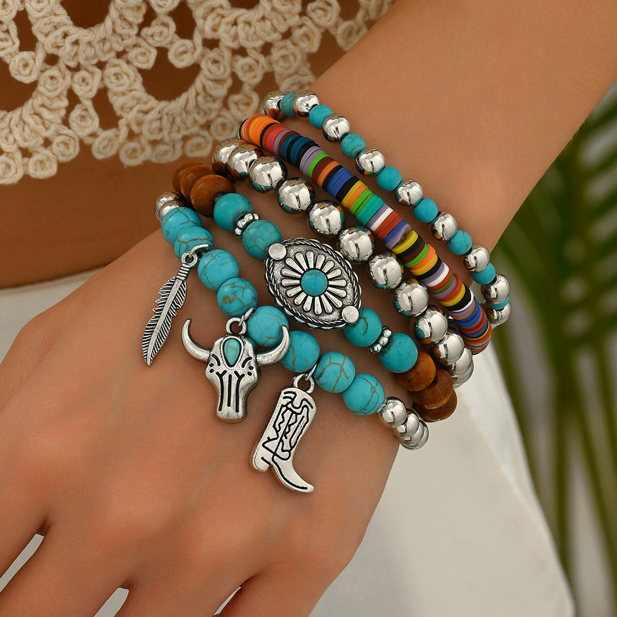 Vintage-Inspired Turquoise Inlaid Bracelet