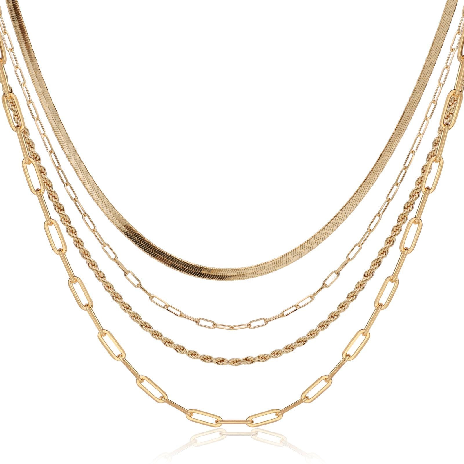 Layered Snakebone & Paper Clip Necklace Set