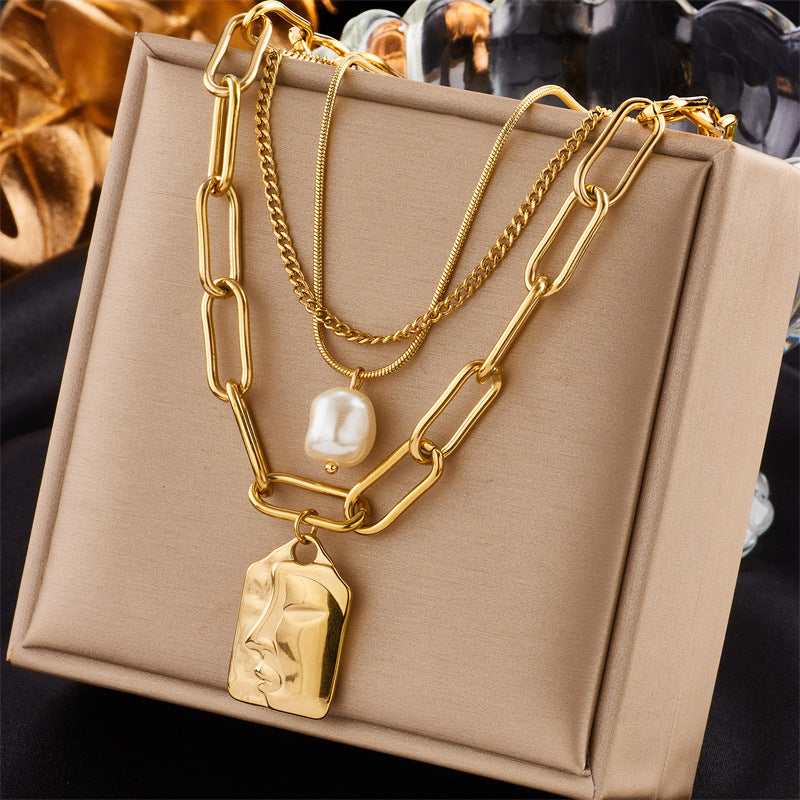 Layered Pearl Portrait Choker Necklace