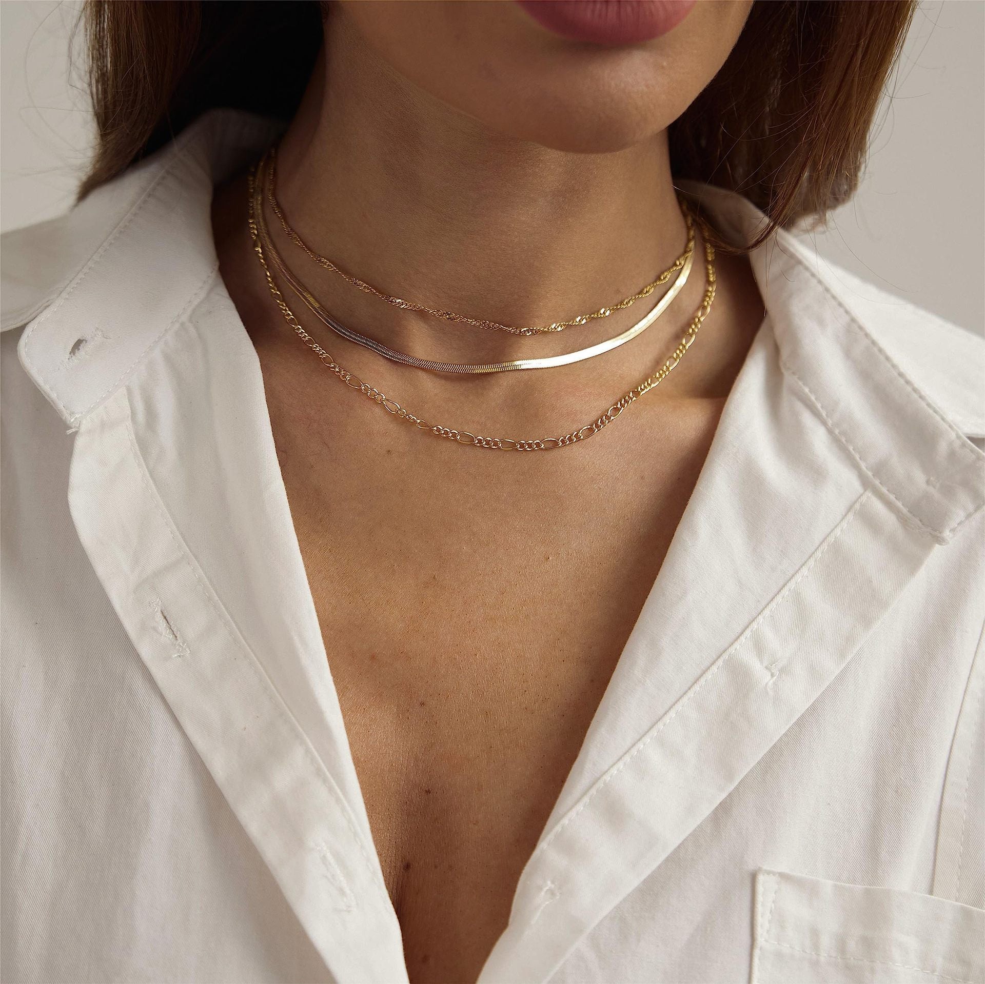 Layered Snakebone & Paper Clip Necklace Set