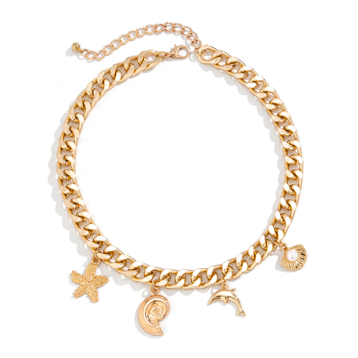 Boho Dolphin & Starfish Pendant Choker Necklace