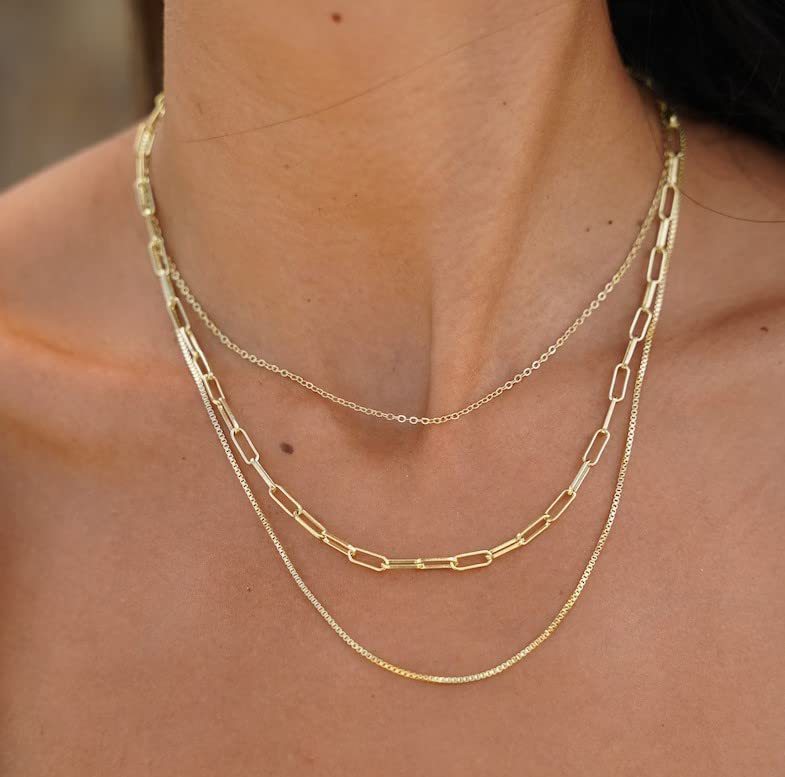Layered Snakebone & Paper Clip Necklace Set