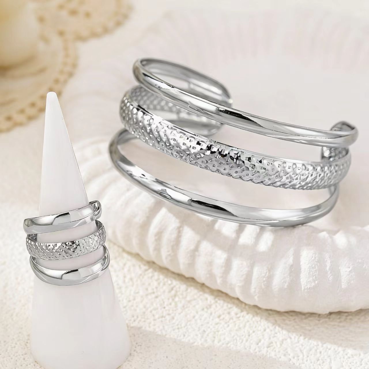 Personalized Embossed Bracelet and Ring Set
