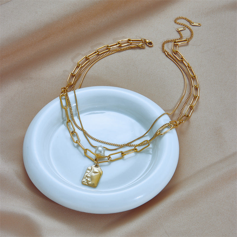 Layered Pearl Portrait Choker Necklace
