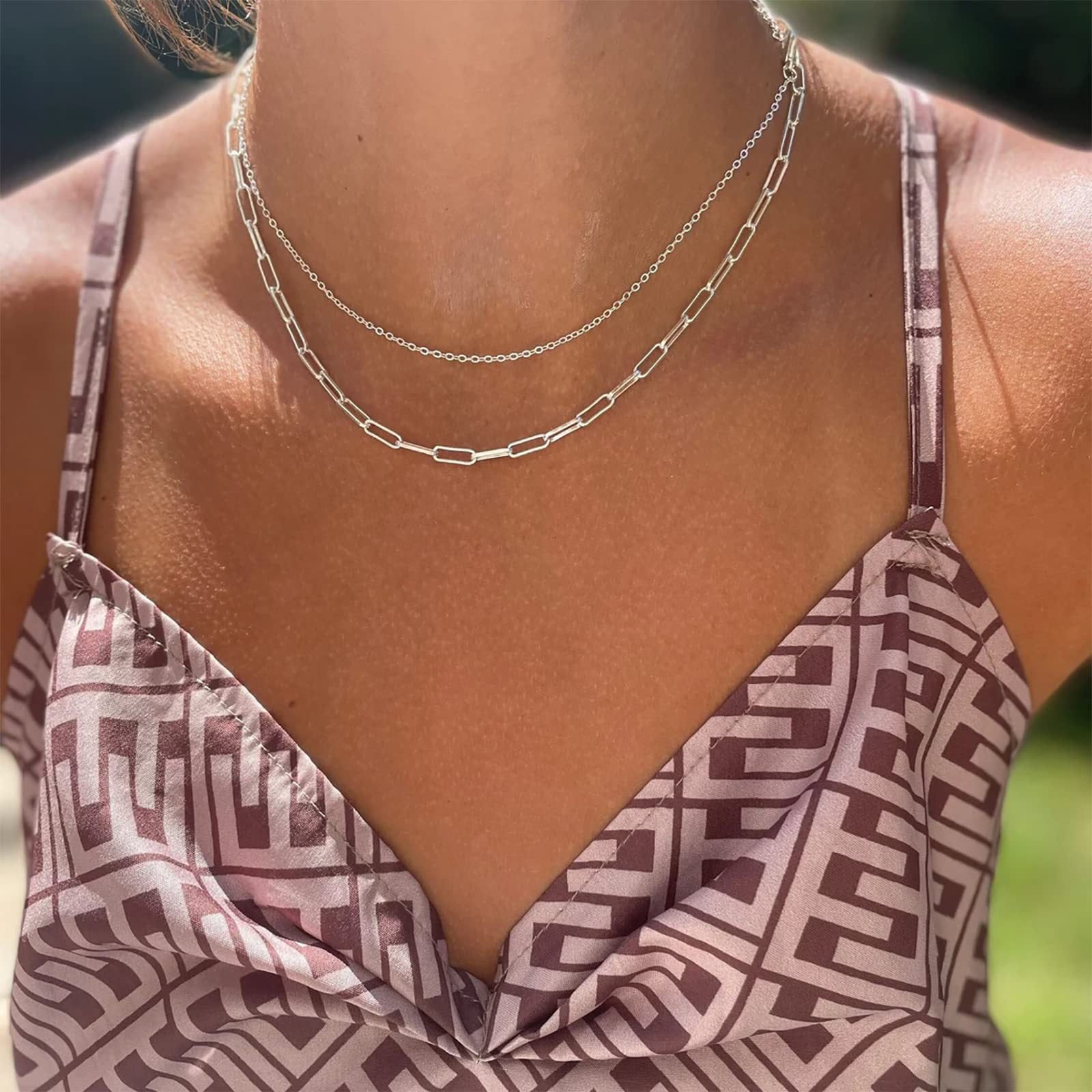Layered Snakebone & Paper Clip Necklace Set
