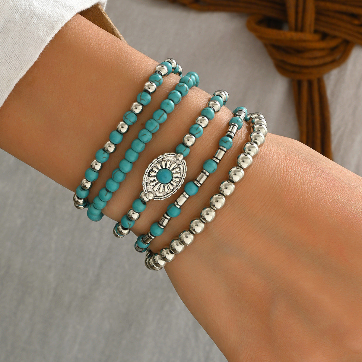 Vintage-Inspired Turquoise Inlaid Bracelet