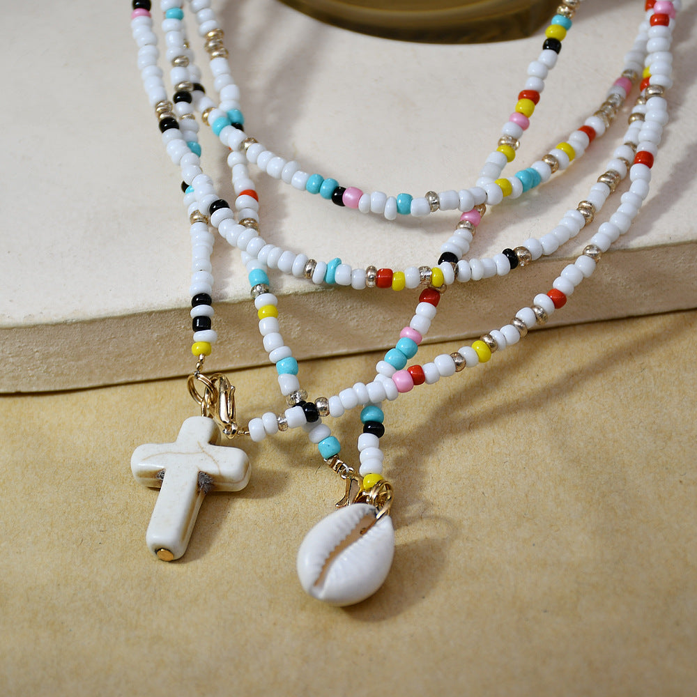 Double Layered Glass Bead Shell Necklace
