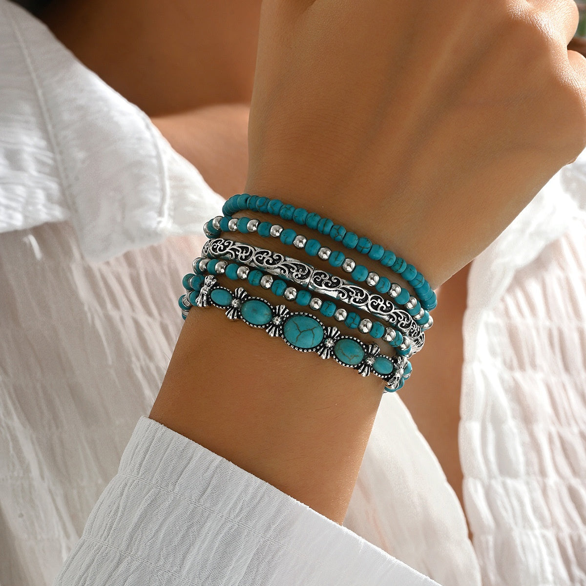 Vintage-Inspired Turquoise Inlaid Bracelet