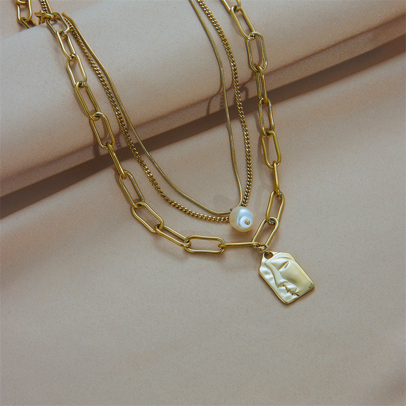Layered Pearl Portrait Choker Necklace