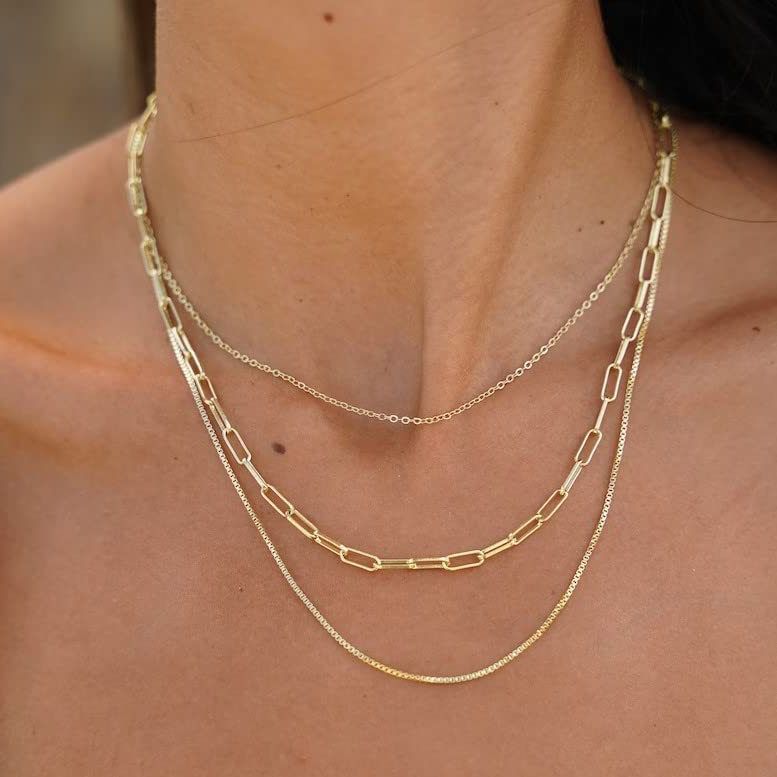 Layered Snakebone & Paper Clip Necklace Set