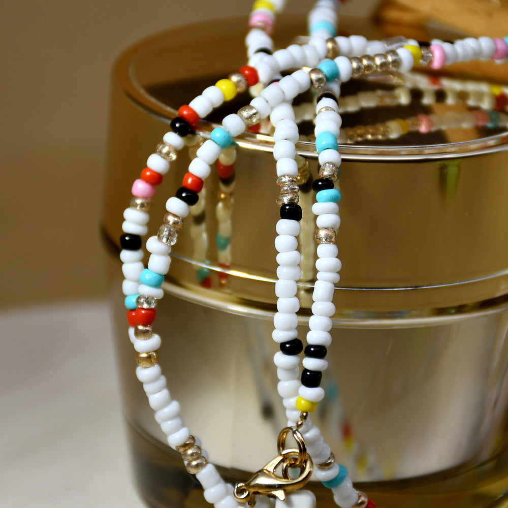 Double Layered Glass Bead Shell Necklace